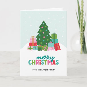Frohe Weihnachtsbäume und Geschenke in Aqua Blau Feiertagskarte