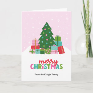 Frohe Weihnachtsbäume und Geschenke in Rosa Feiertagskarte