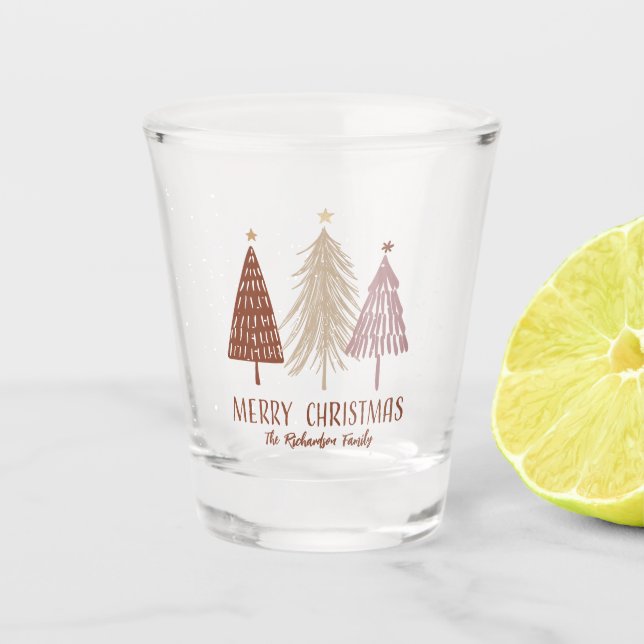 Frohe Weihnachtsbäume Urlaub Merry Elegant Custom Schnapsglas (Vorderseite)