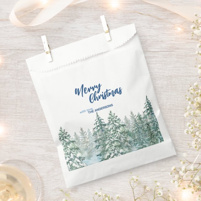 Frohe Weihnachtsbäume Wald Aquarellschrift Geschenktütchen (Ausgeschnitten)