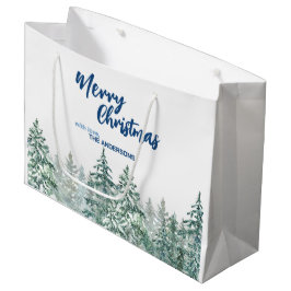 Frohe Weihnachtsbäume Wald Aquarellschrift Große Geschenktüte