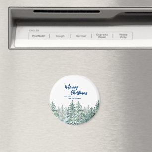 Frohe Weihnachtsbäume Wald Aquarellschrift Magnet