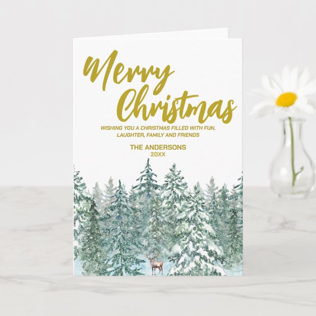 Frohe Weihnachtsbäume Wald Elche Skript Feiertag Karte (Kleine Pflanze)