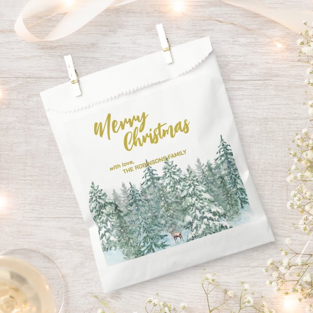 Frohe Weihnachtsbäume Wald Moderne Gold Skript Url Geschenktütchen (Ausgeschnitten)