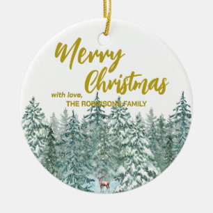 Frohe Weihnachtsbäume Wald Moderne Gold Skript Url Keramik Ornament