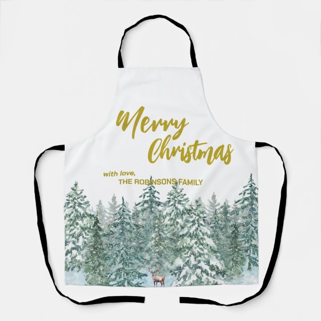 Frohe Weihnachtsbäume Wald Moderne Gold Skript Url Schürze (Vorderseite)