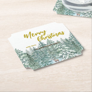 Frohe Weihnachtsbäume Wald Moderne Gold Skript Url Untersetzer