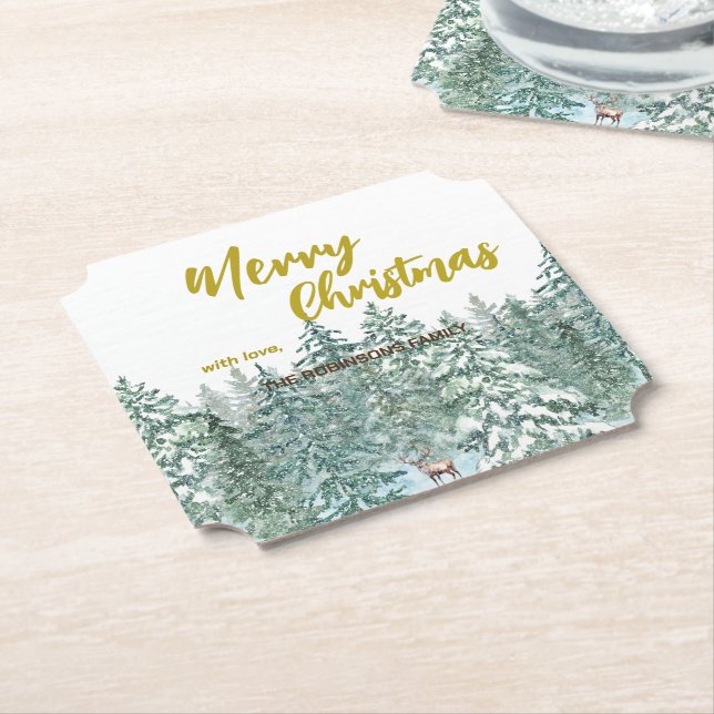 Frohe Weihnachtsbäume Wald Moderne Gold Skript Url Untersetzer (angewinkelt)