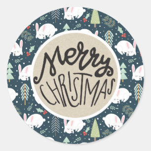 Frohe Weihnachtsbaumen & Bunny Rustic Holiday Gefa Runder Aufkleber