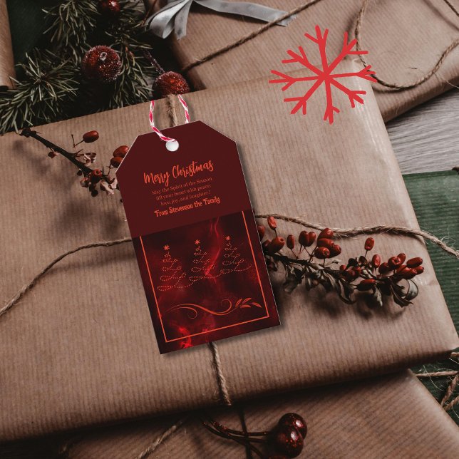Frohe Weihnachtsbaumen Burgundy Geschenktag Geschenkanhänger (Merry Christmas Trees Burgundy Gift Tag)