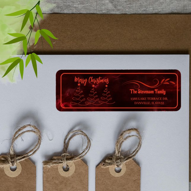 Frohe Weihnachtsbaumen Burgundy zurück Adresse (Merry Christmas Trees Burgundy Returned Address Label)