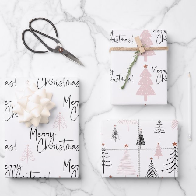 Frohe Weihnachtsbaumen Geschenkpapier Set (Vorderseite)
