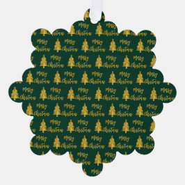 Frohe Weihnachtsbaumen grünes Gold-Script aus Name Ornament Karte