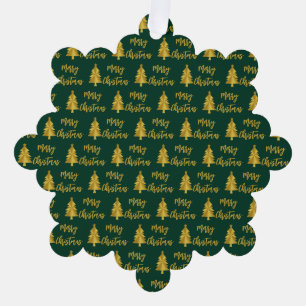Frohe Weihnachtsbaumen grünes Gold-Script aus Name Ornament Karte