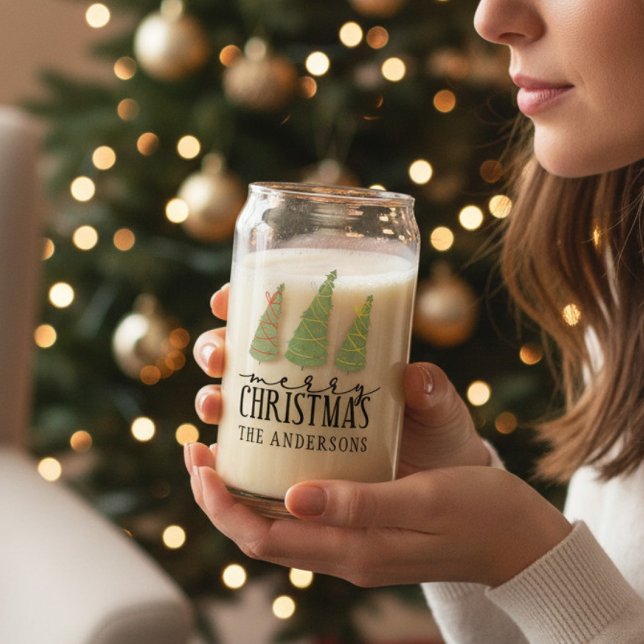 Frohe Weihnachtsbaumen Moderne Skriptferien Dosenglas (Von Creator hochgeladen)