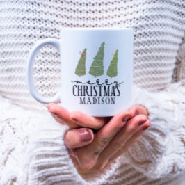 Frohe Weihnachtsbaumen Moderne Skriptferien Kaffeetasse