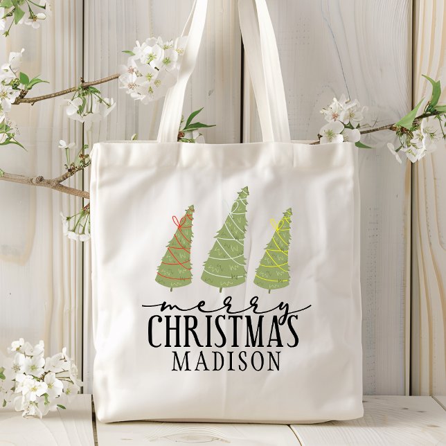 Frohe Weihnachtsbaumen Moderne Skriptferien Tragetasche (Von Creator hochgeladen)