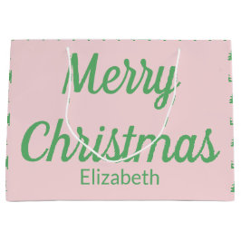 Frohe Weihnachtsbaumen Rosa und grüner Text Name Große Geschenktüte