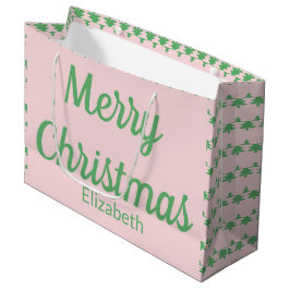 Frohe Weihnachtsbaumen Rosa und grüner Text Name Große Geschenktüte