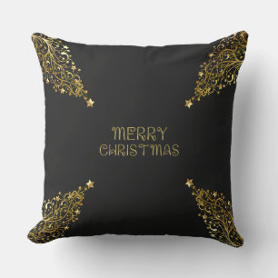 Frohe Weihnachtsbaumen Stars Black Gold Shiny Chic Kissen