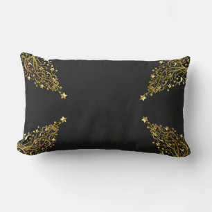 Frohe Weihnachtsbaumen Stars Black Gold Shiny Chic Lendenkissen