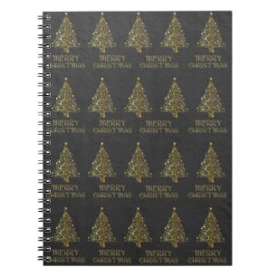 Frohe Weihnachtsbaumen Stars Black Gold Shiny Chic Notizblock