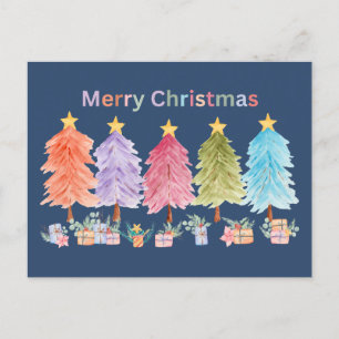 Frohe Weihnachtsbaumen und Geschenke Feiertagspostkarte