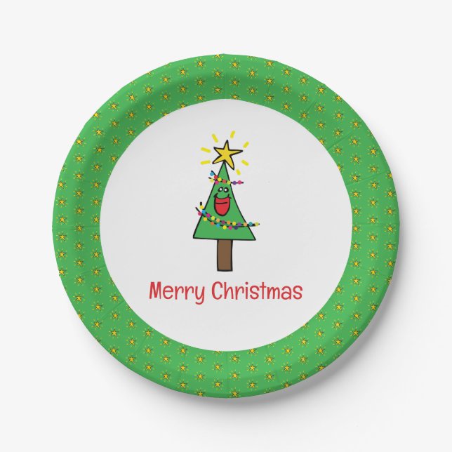 Frohe Weihnachtsbaumfolge von Lichtern Ornamente Pappteller (Vorderseite)