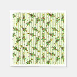 Frohe Weihnachtsbaumfolge von Lichtern Ornamente Serviette