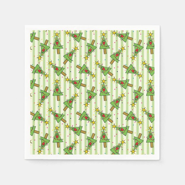 Frohe Weihnachtsbaumfolge von Lichtern Ornamente Serviette (Vorderseite)