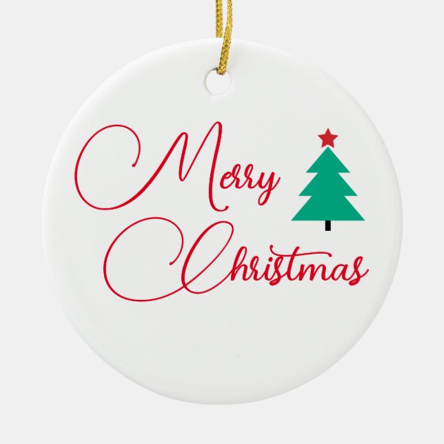 Frohe Weihnachtsbaumkalligraphie Keramik Ornament (Vorne)