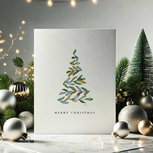 Frohe Weihnachtsbaumkarten Feiertagskarte (Modern Christmas cards watercolor minimalistic tree art by Victoria Grigaliunas Do Tell A Belle)