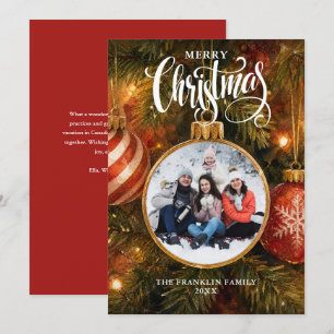 Frohe Weihnachtsbaumkugeln Foto Feiertagskarte