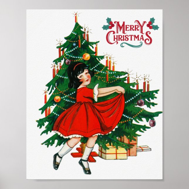 Frohe Weihnachtsbaumkunst Vintag Poster (Vorne)