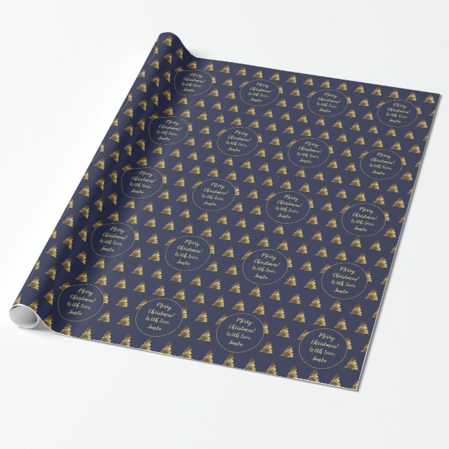 Frohe Weihnachtsbaummuster Elegant Dark Blue Geschenkpapier (Ungerollt)