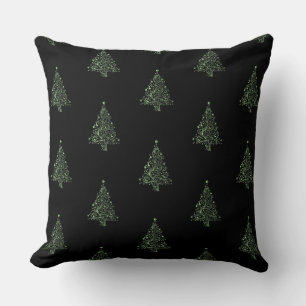 Frohe Weihnachtsbaummuster Schwarze Metallic Green Kissen