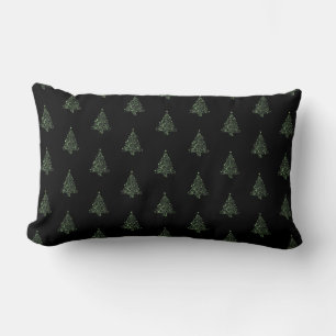 Frohe Weihnachtsbaummuster Schwarze Metallic Green Lendenkissen