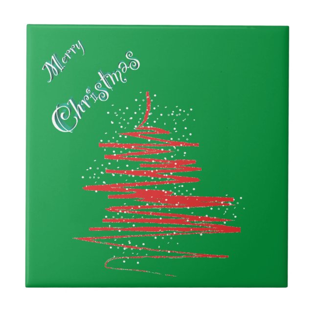 Frohe Weihnachtsbaumschneeflocken Fliese (Vorderseite)