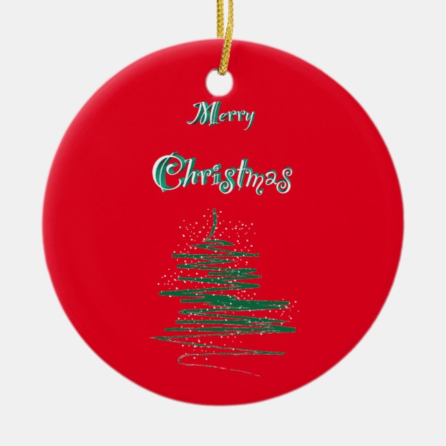 Frohe Weihnachtsbaumschneeflocken Keramikornament (Vorne)