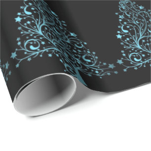 Frohe Weihnachtsbaumsteine Black Metallic Blue Geschenkpapier