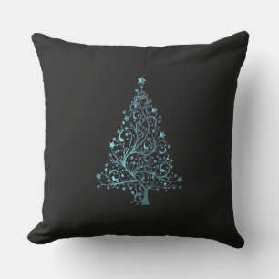 Frohe Weihnachtsbaumsteine Black Metallic Blue Kissen