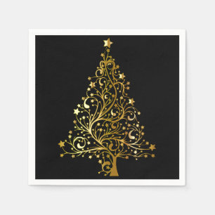 Frohe Weihnachtsbaumstern Schwarzer Gold Shiny Chi Serviette