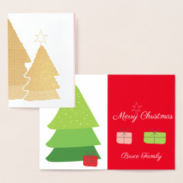 Frohe Weihnachtsbaumstern und Geschenke Folienkarte