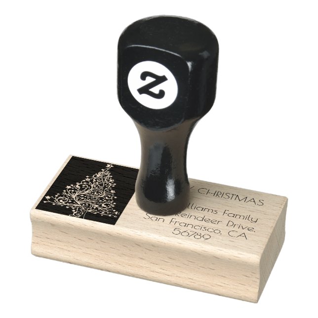 Frohe Weihnachtsbaumtypografie Schwarz und Weiß Gummistempel (Stempel)