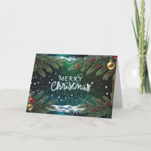 Frohe Weihnachtsbeeren, Zweige und Ornamente Feiertagskarte