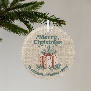 Frohe Weihnachtsbeige Geschenkboxen grün Ornament Aus Glas