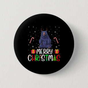 Frohe Weihnachtsbeleuchtung Bear Reindeer Hat Xmas Button