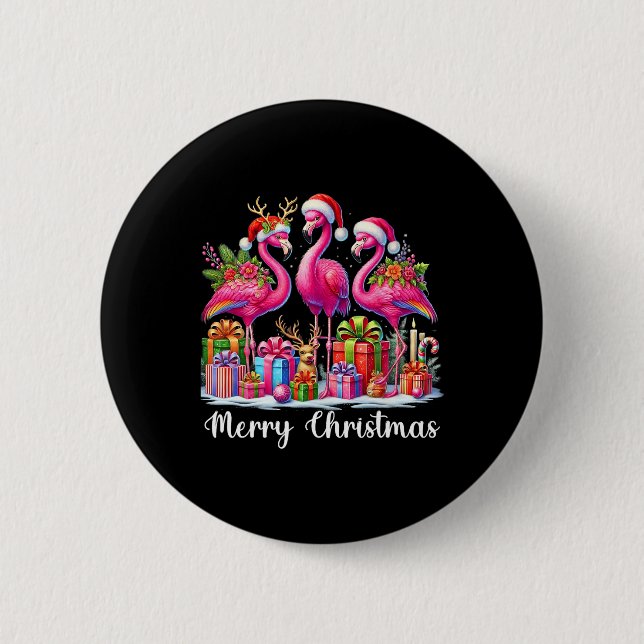 Frohe Weihnachtsbeleuchtung Flamingo Weihnachtsman Button (Vorderseite)