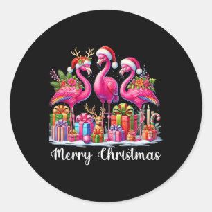 Frohe Weihnachtsbeleuchtung Flamingo Weihnachtsman Runder Aufkleber
