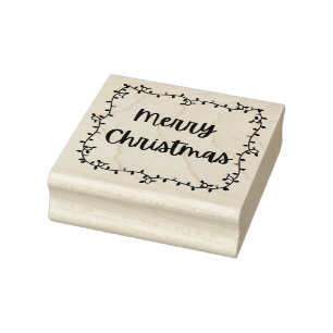 Frohe Weihnachtsbeleuchtung Holz Art Briefmarke Gummistempel